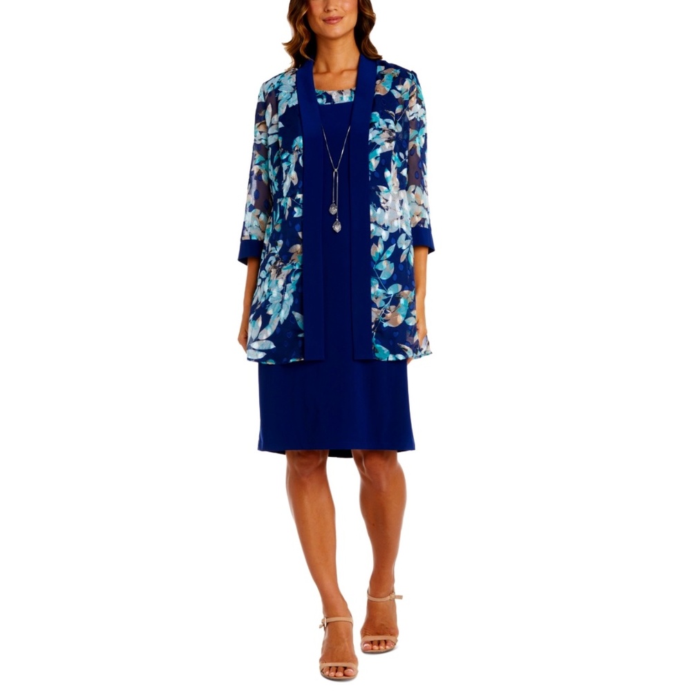 ON SALE! R & M Richards Plus Size Printed Jacket & Necklace Dress